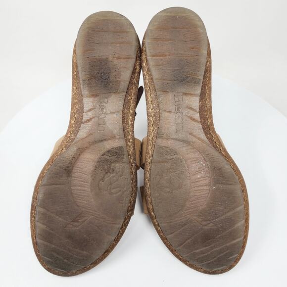 Born Timina T-strap Gladiator sandals Women 10 Tan & Natural Leather Heel Zip - Picture 11 of 13